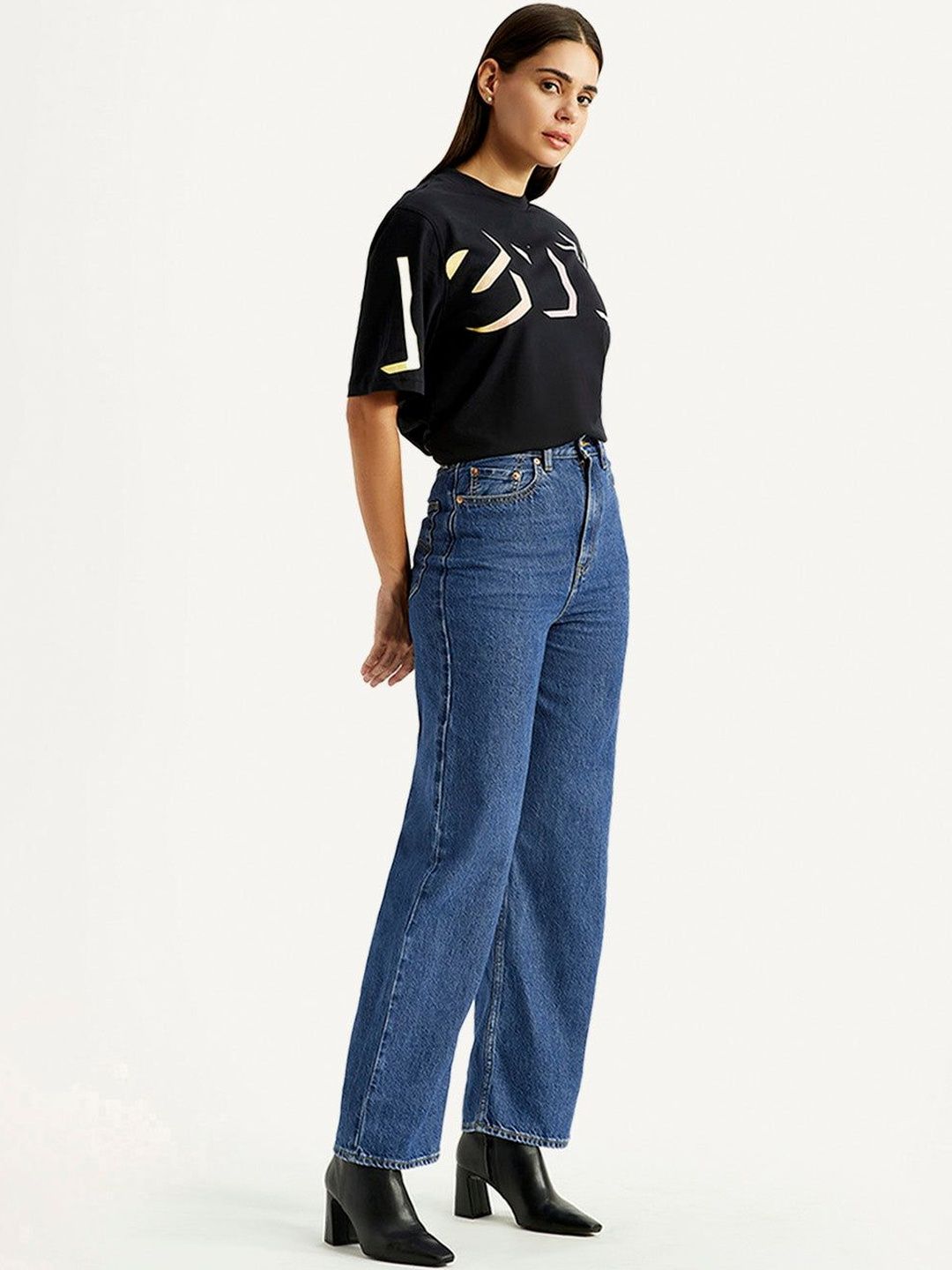 High Rise Loose Fit Blue Jeans