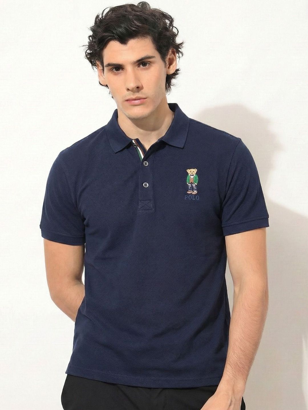 COMBRAIDED Men Brand Logo Polo Collar Polyester PU Coated T-shirt