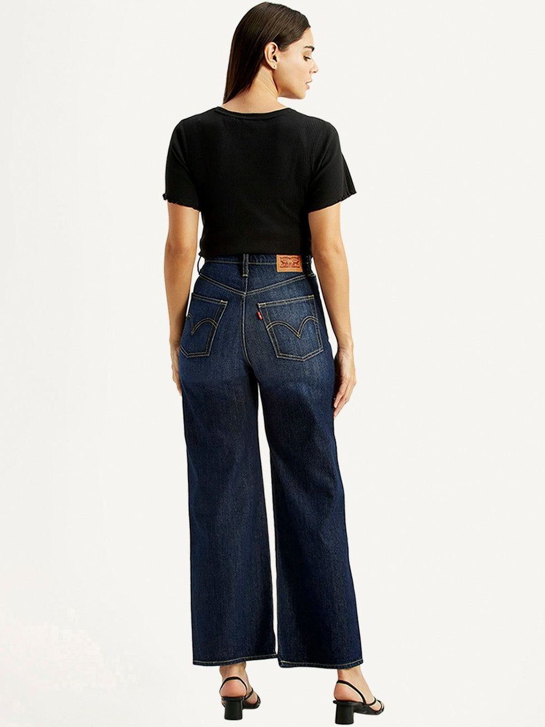 High Rise Ribcage Wideleg Fit Navy Jeans
