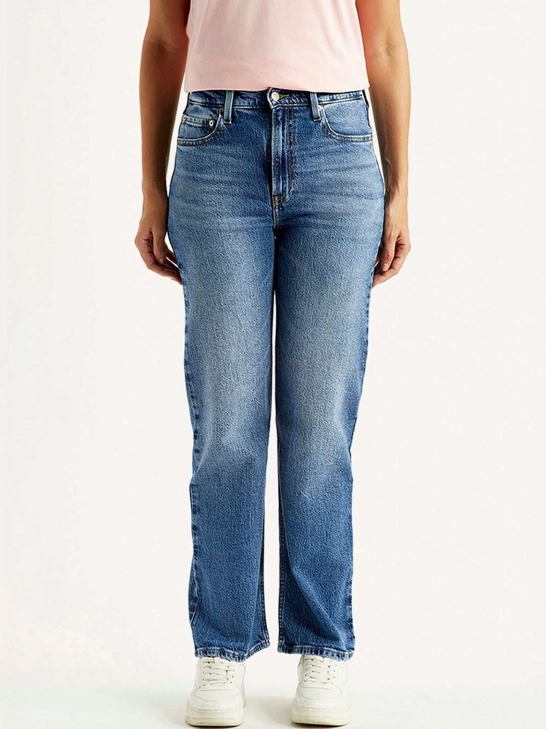 High Rise Ribcage Straight Fit Blue Jeans