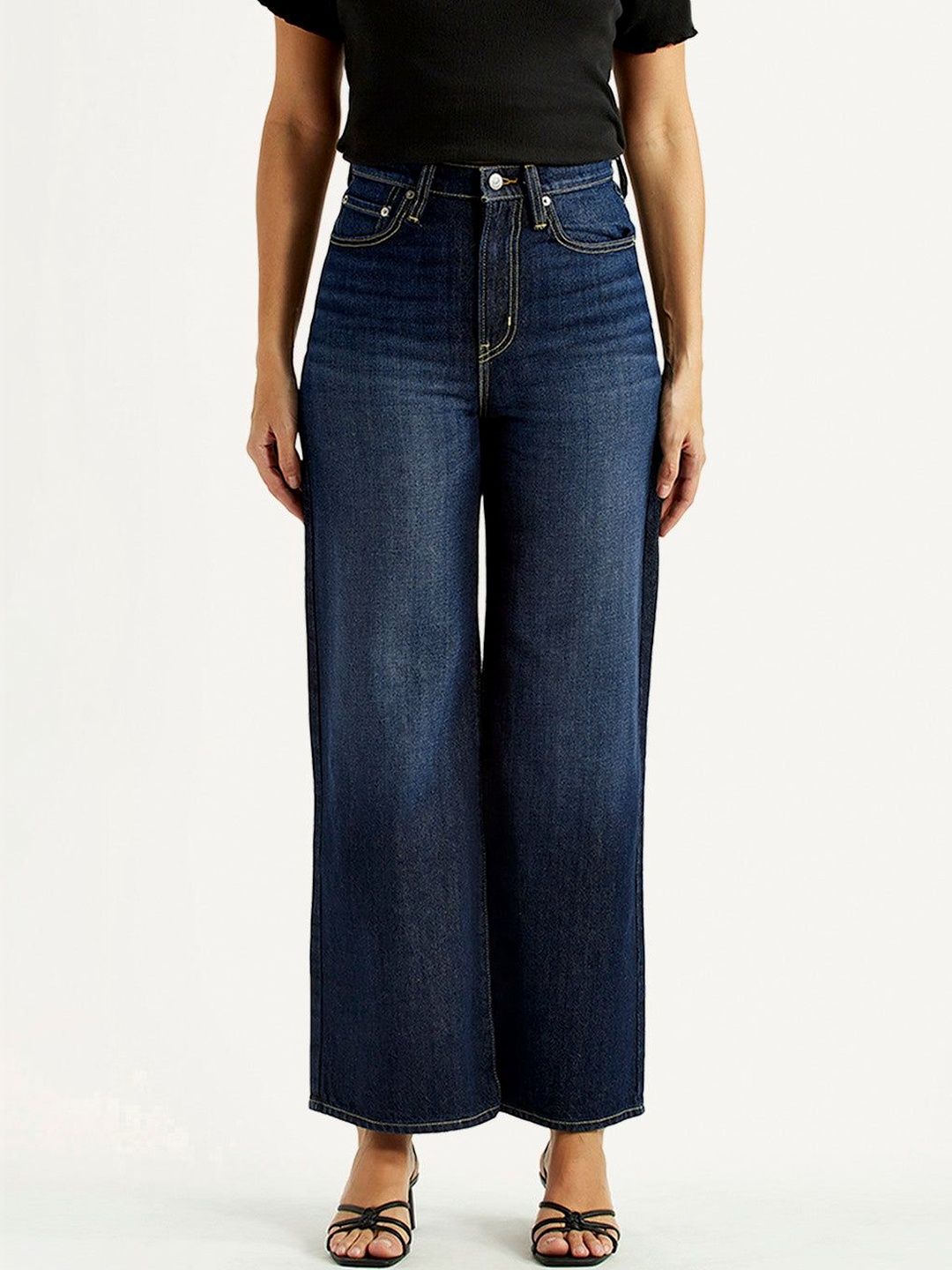 High Rise Ribcage Wideleg Fit Navy Jeans