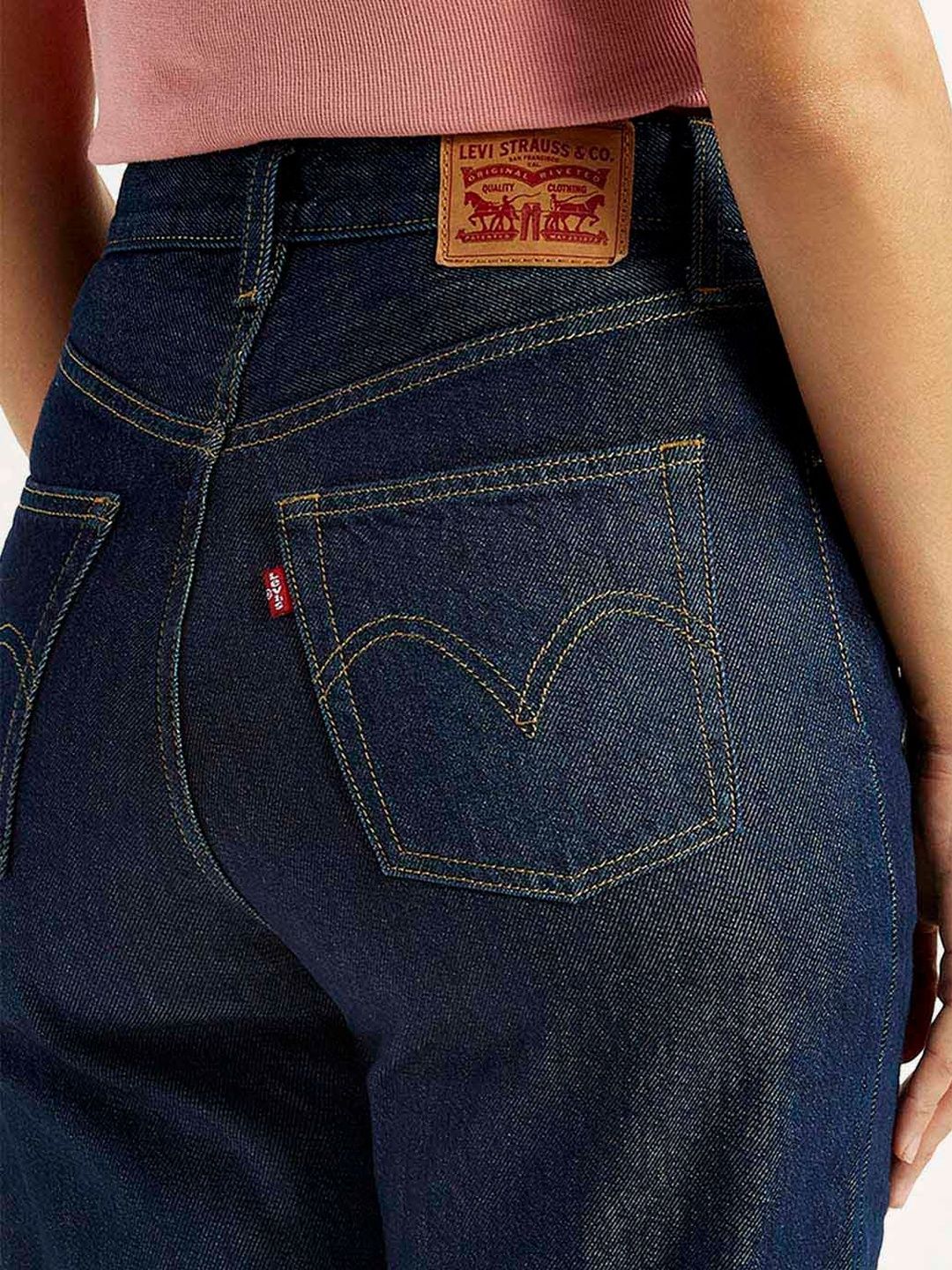 High Rise Ribcage Straight Fit Navy Jeans