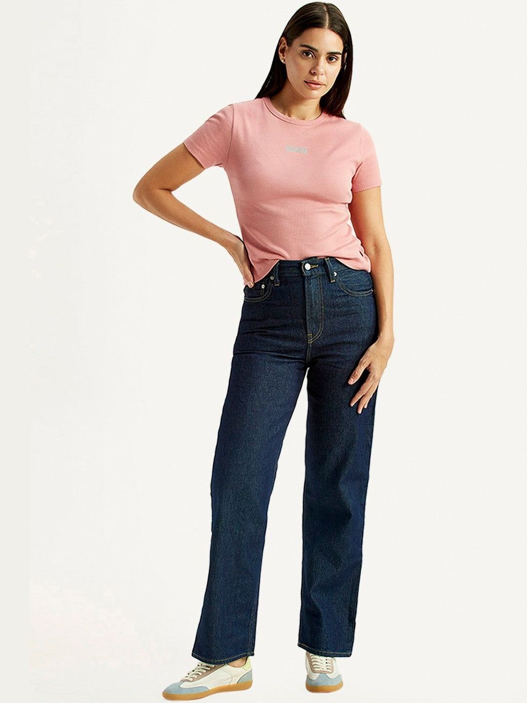 High Rise Ribcage Straight Fit Navy Jeans