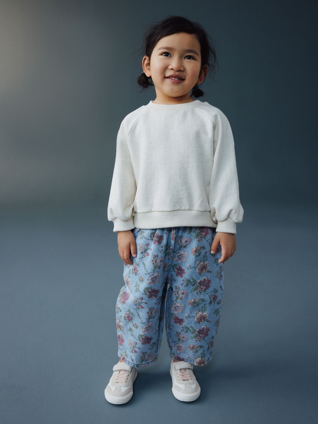 NEXT Girls Barrel Fit Mid-Rise Printed Pure Cotton Jeans
