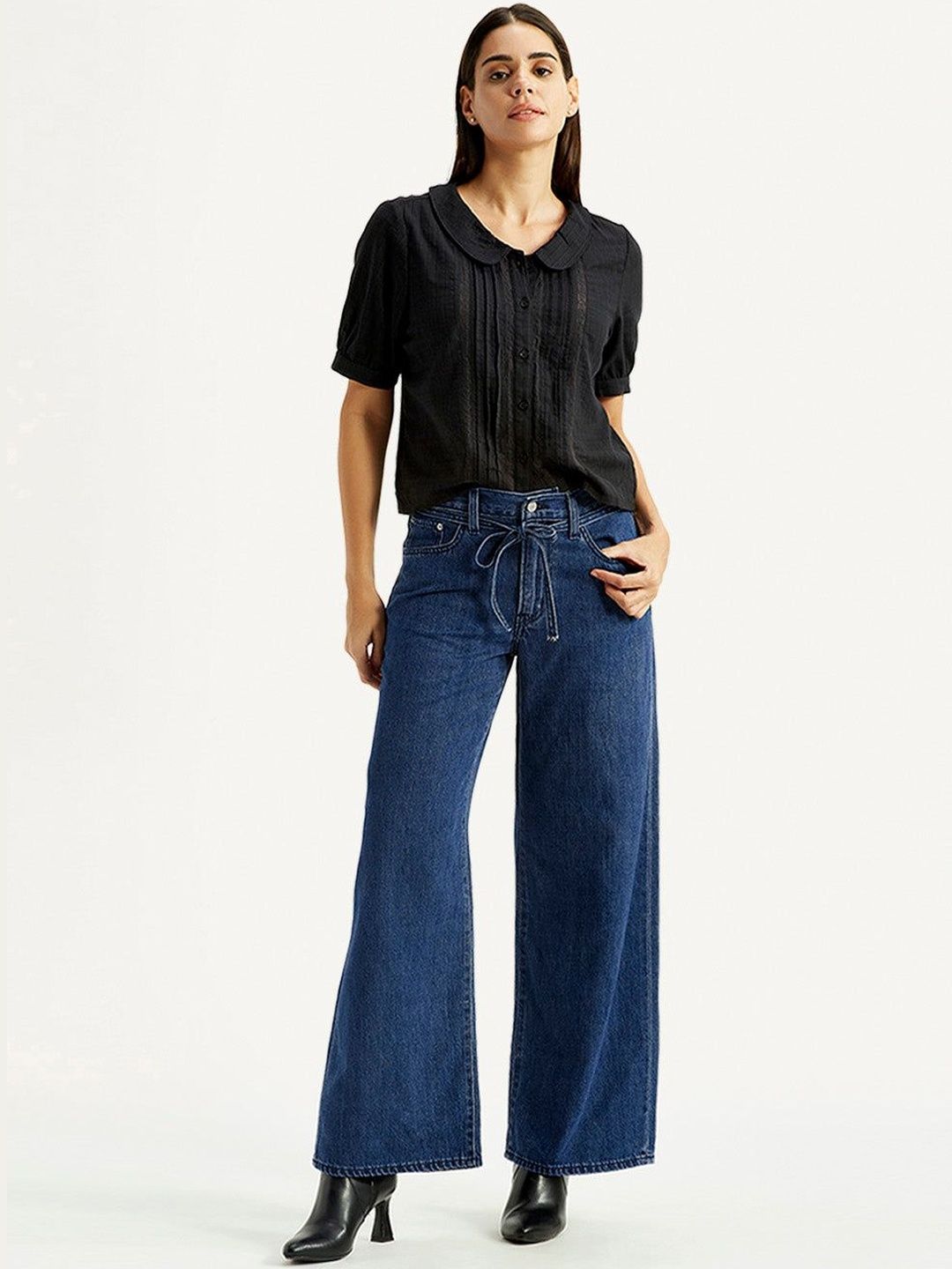 Mid Rise Loose Fit Blue Jeans