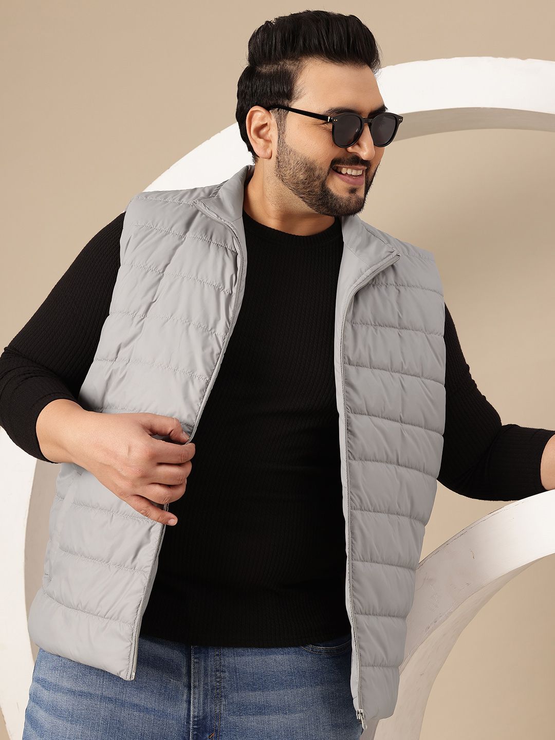 Sztori Plus Size Mock Collar Gilet Jacket