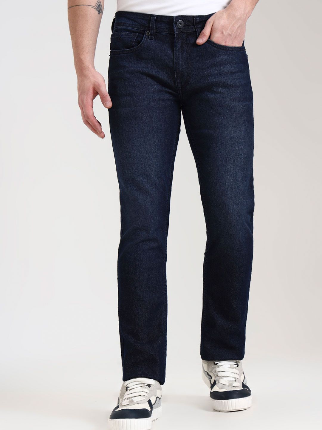Greenfibre Men Straight Fit Mid-Rise Light Fade Ombre Jeans