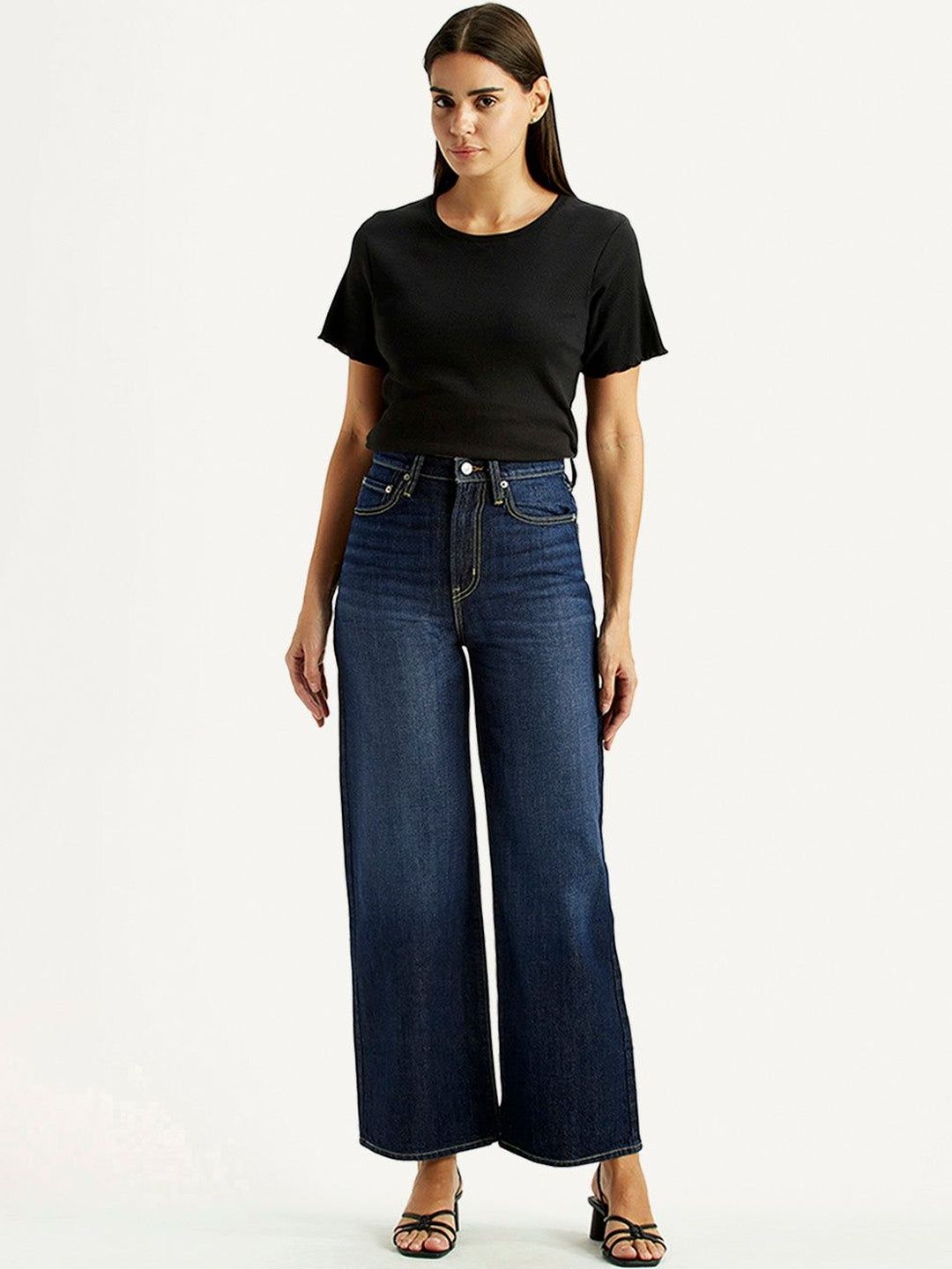 High Rise Ribcage Wideleg Fit Navy Jeans