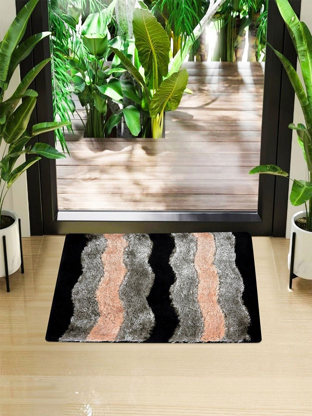 HOMESTIC Grey & Brown Patterned Anti-Skid Rectangular Doormats