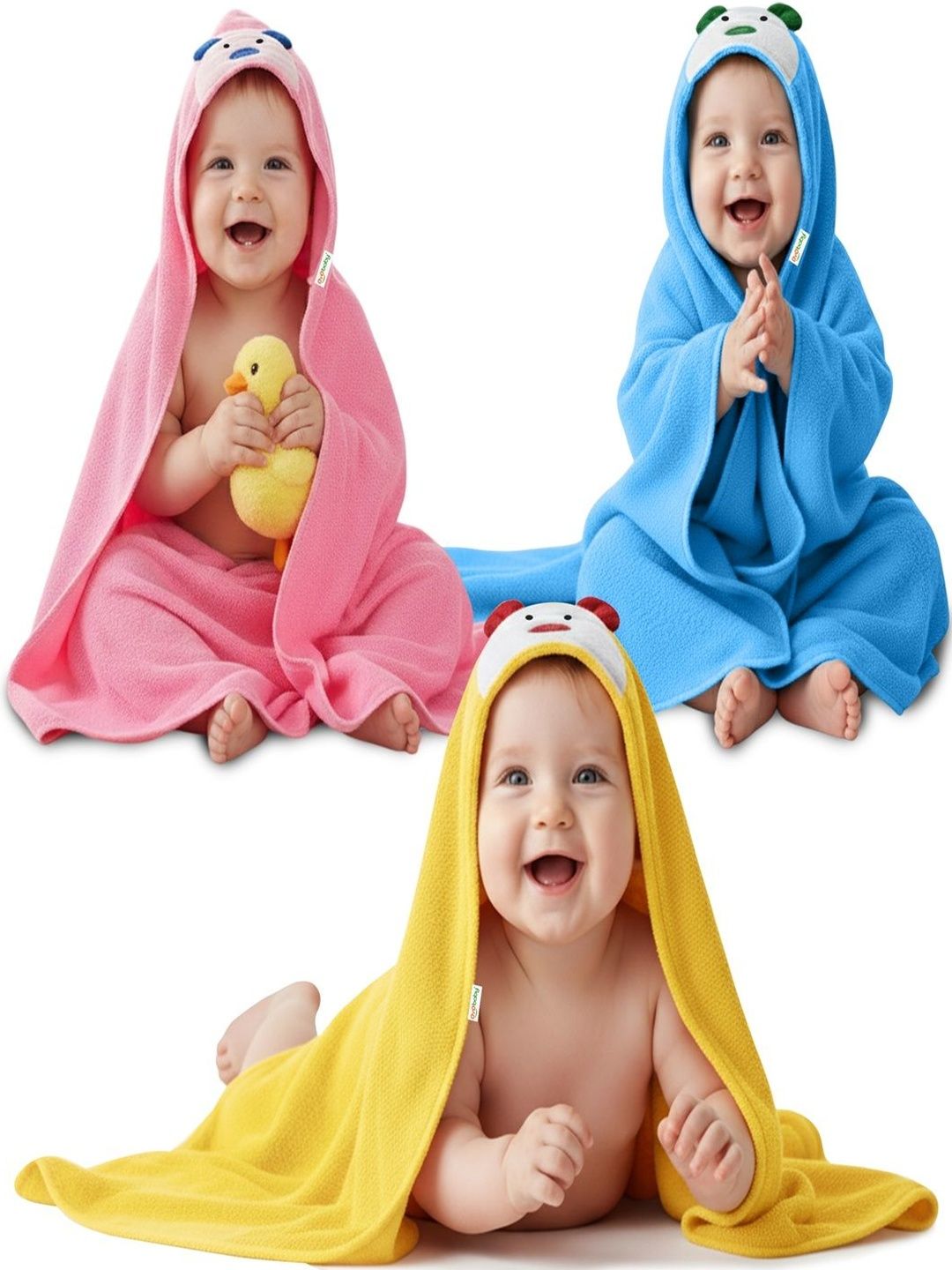 OyO Baby Assorted & Pink 3 Printed Cotton 225 GSM Ultra-Soft Baby Bath Towel