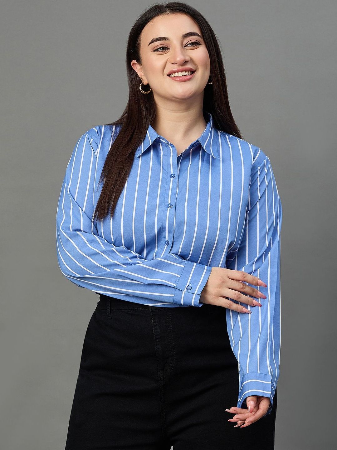 Style Quotient Plus Size Women Modern Striped Rayon formal Shirt