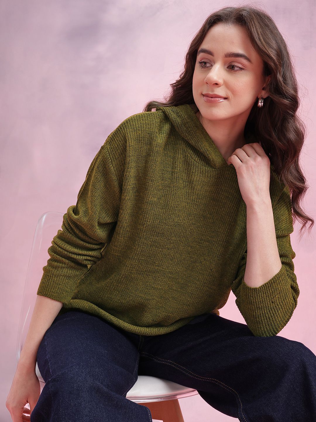 DressBerry Ribbed Hooded Pullover