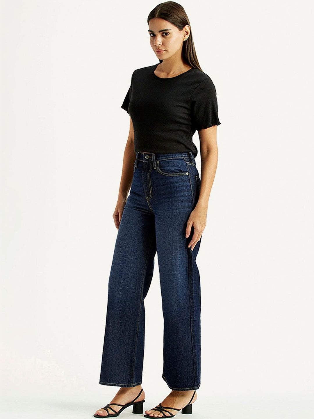 High Rise Ribcage Wideleg Fit Navy Jeans