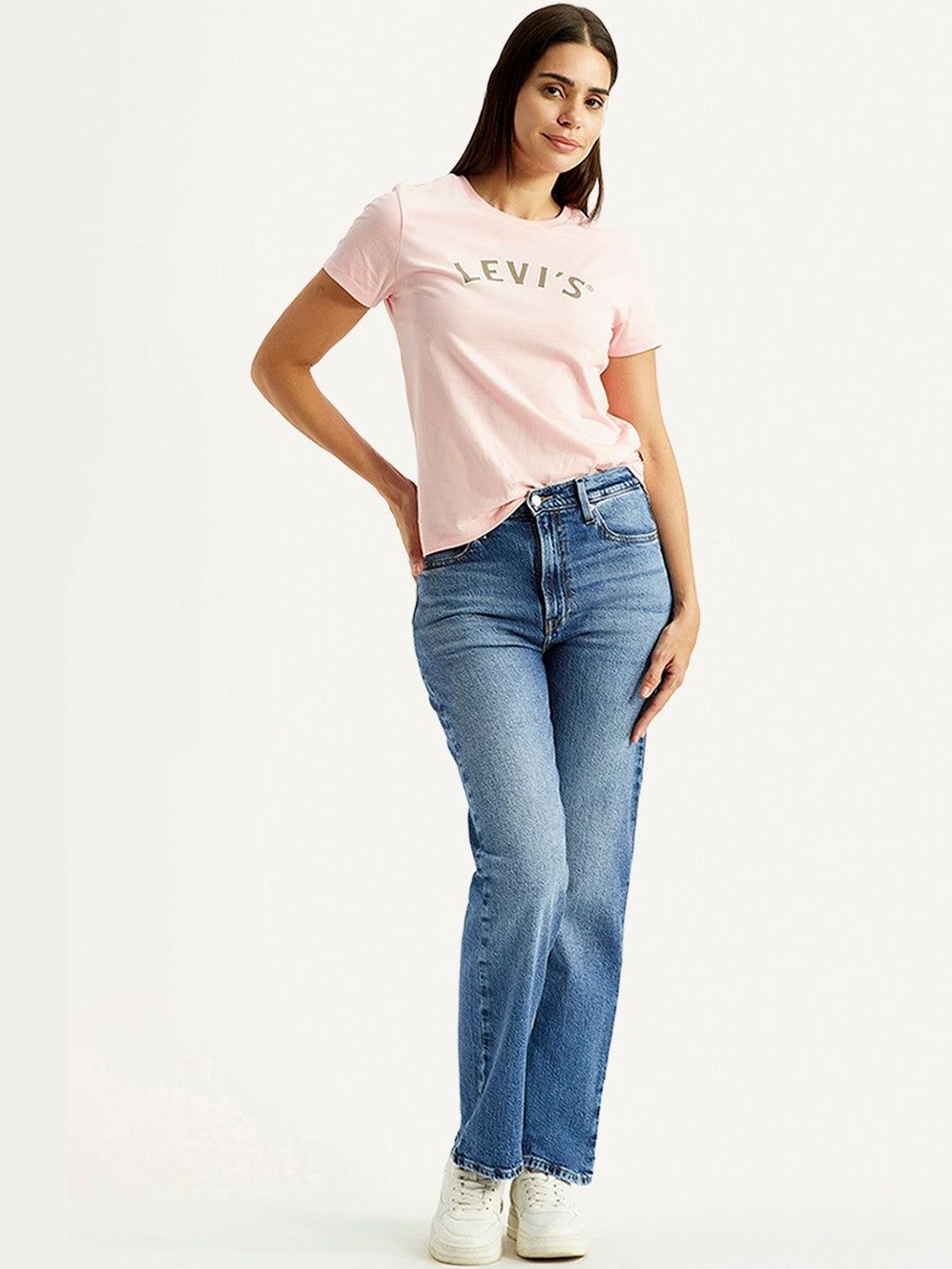 High Rise Ribcage Straight Fit Blue Jeans