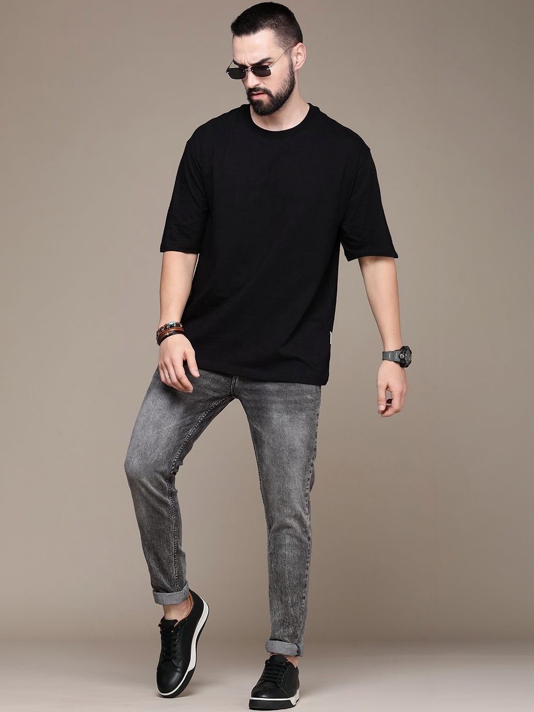 The Roadster Lifestyle Co Round Neck Oversized-Fit Tshirt