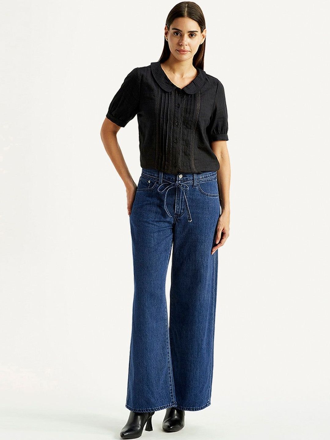 Mid Rise Loose Fit Blue Jeans