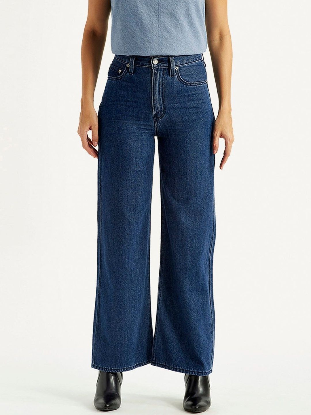 High Rise Ribcage Wideleg Fit Dark-Blue Jeans