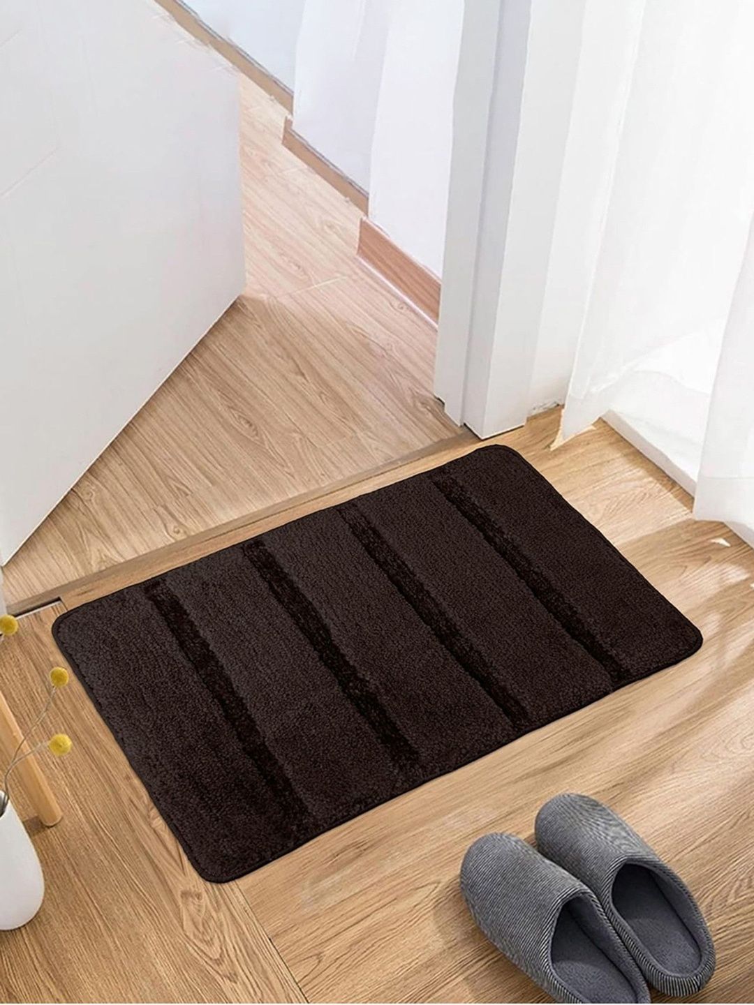 HOMESTIC Brown Patterned Velvet Anti-Skid Rectangular Doormats