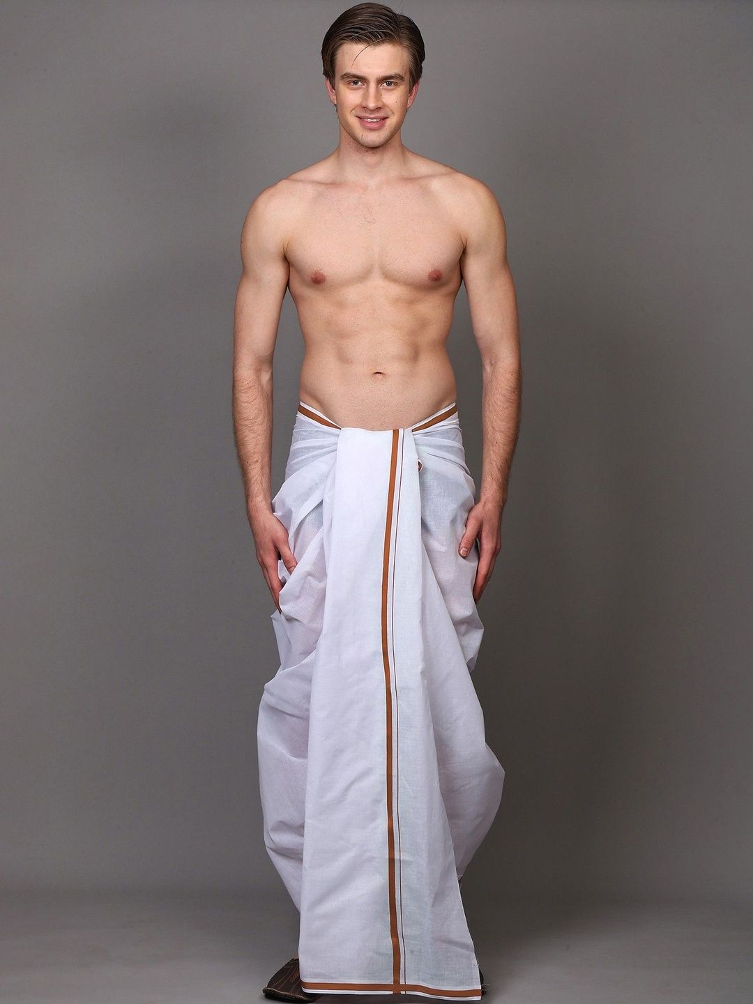 Exotic India Men Solid Cotton Dhoti