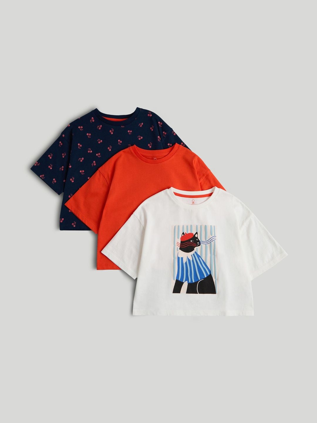 mothercare Girls 3 Printed Applique T-shirt