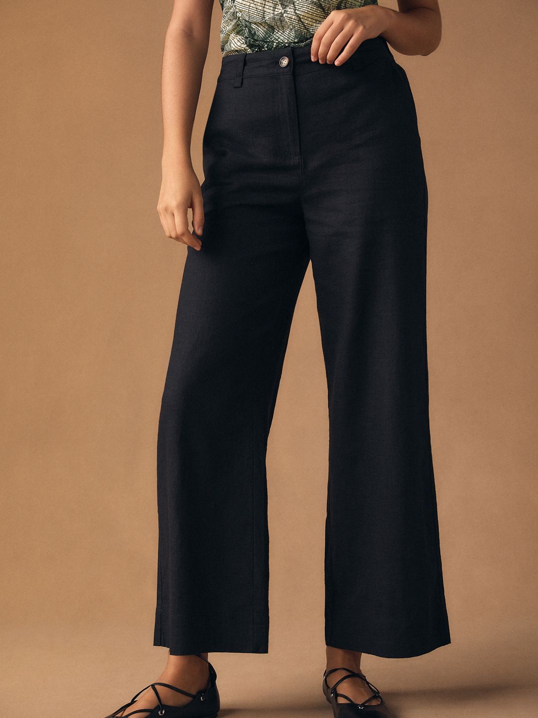 NEXT Women Mid-Rise Cotton-Linen Wide Leg Trousers