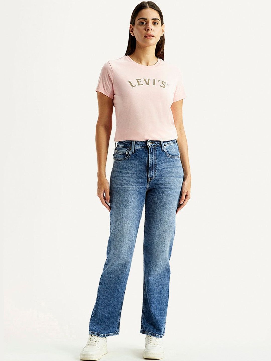 High Rise Ribcage Straight Fit Blue Jeans
