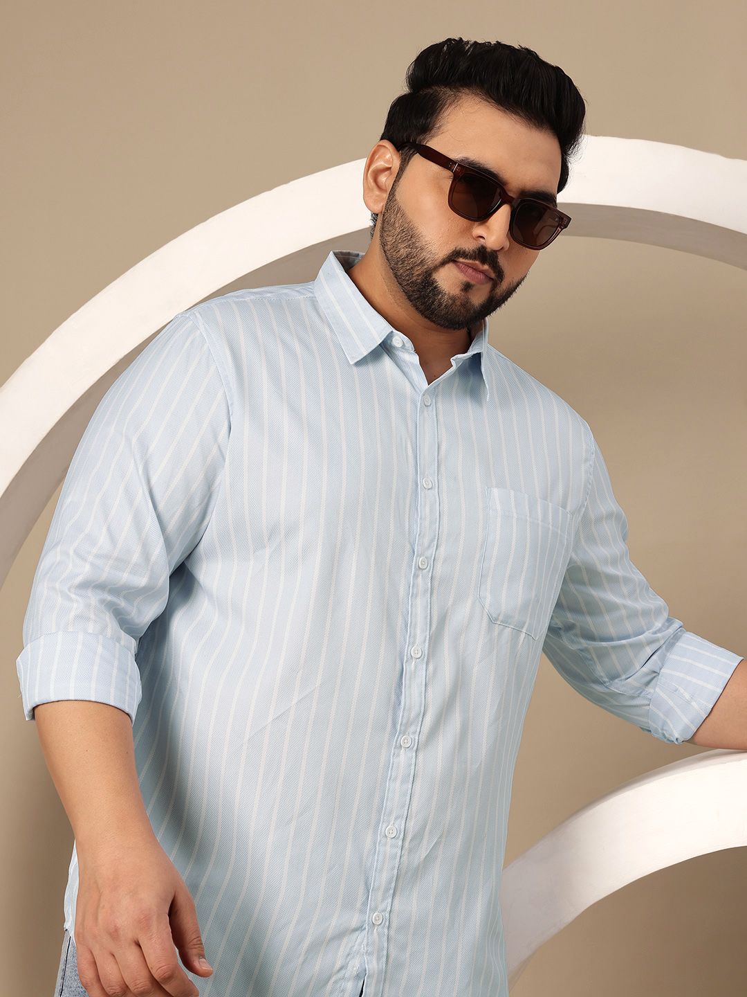 Sztori Plus Size Striped Pure Cotton Casual Shirt