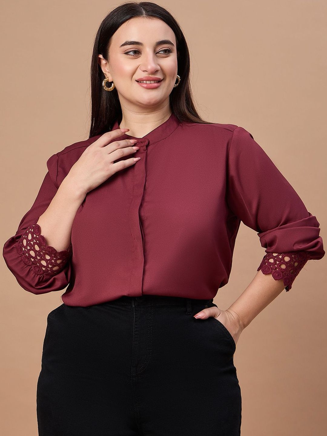 Style Quotient Plus Size Women Maroon Formal Shirt
