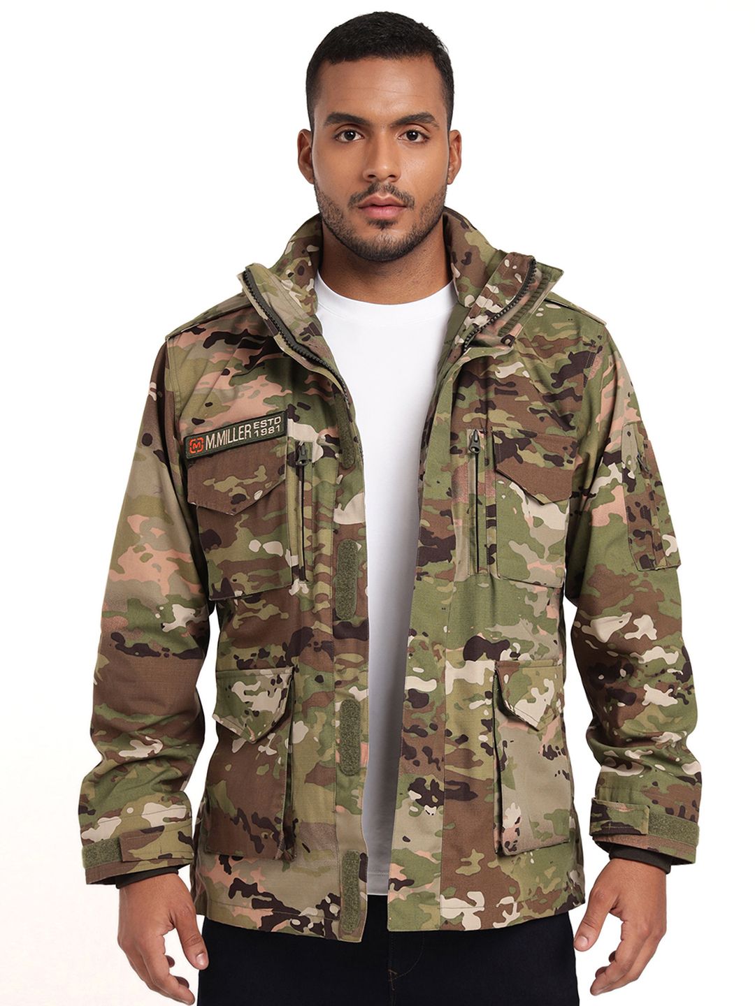 MOUNTMILLER Men's Full Sleeve Hooded Neck Multicam 3-Layer Brigadier Jacket