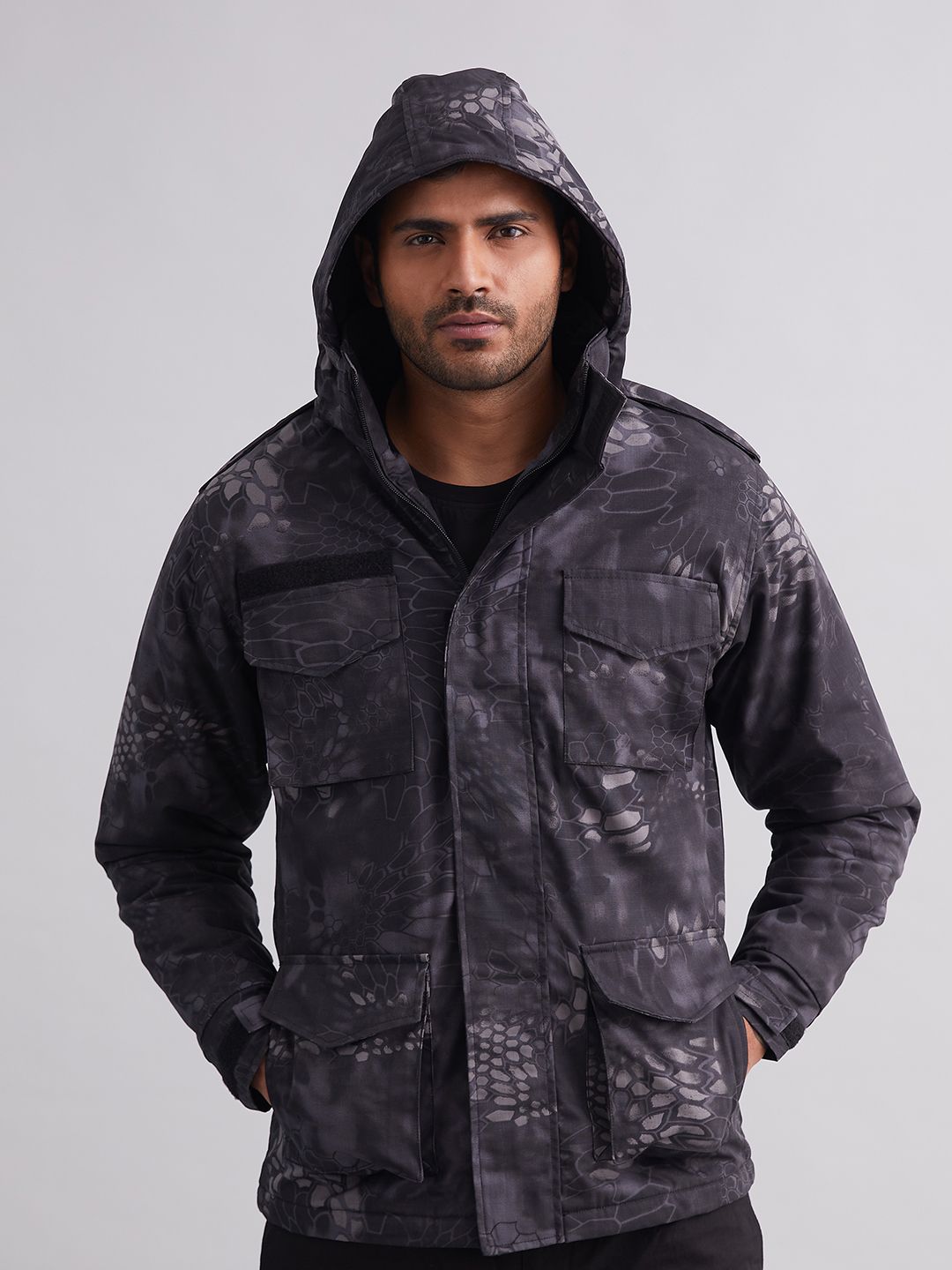 MOUNTMILLER Men's Camouflage Black Python M65 Ripstop Field Hooded Tactical Jacket