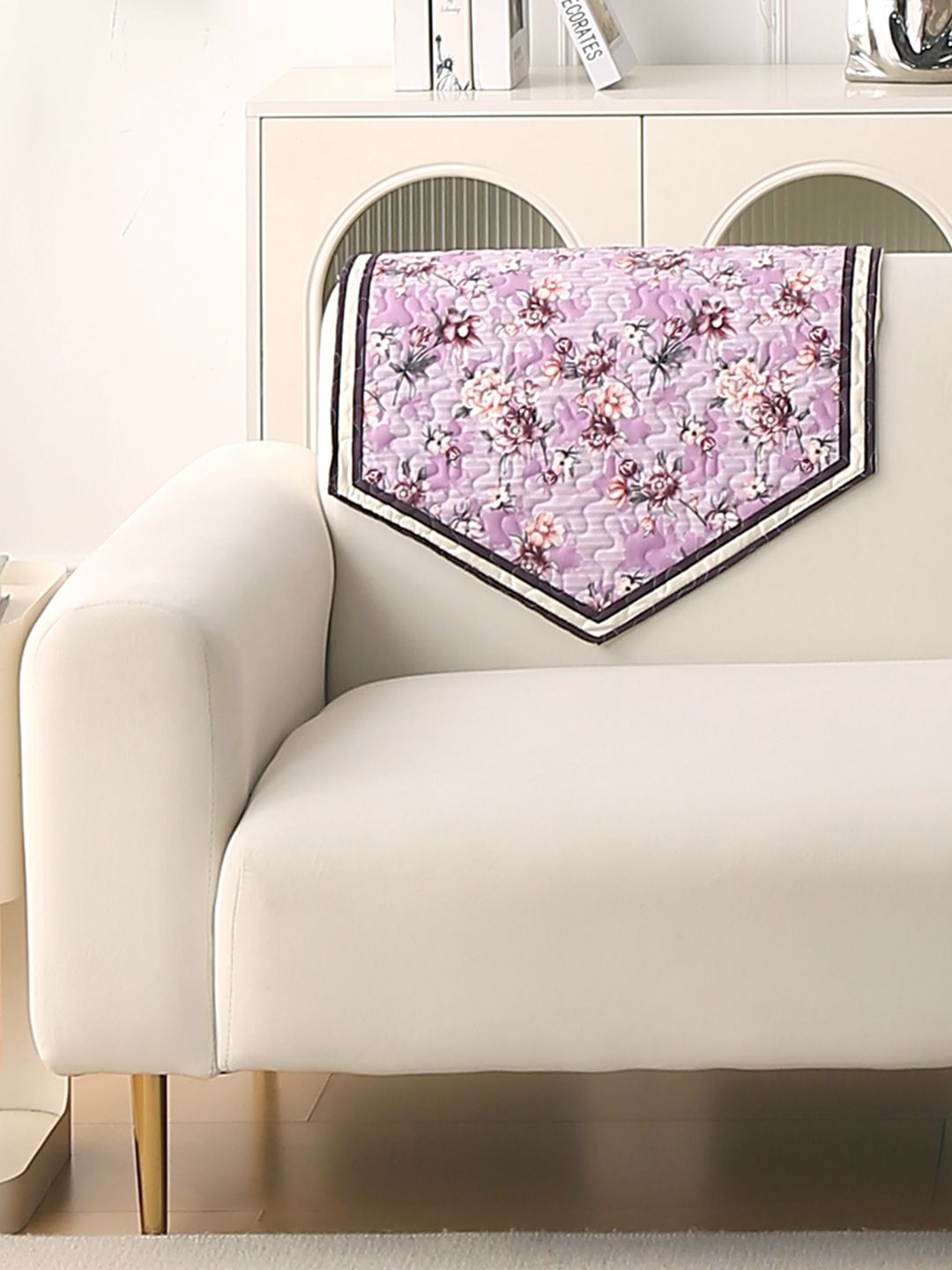 HOKIPO Peony Lavender 'Florentina Series' Printed Holland Velvet Sofa Armrest Covers