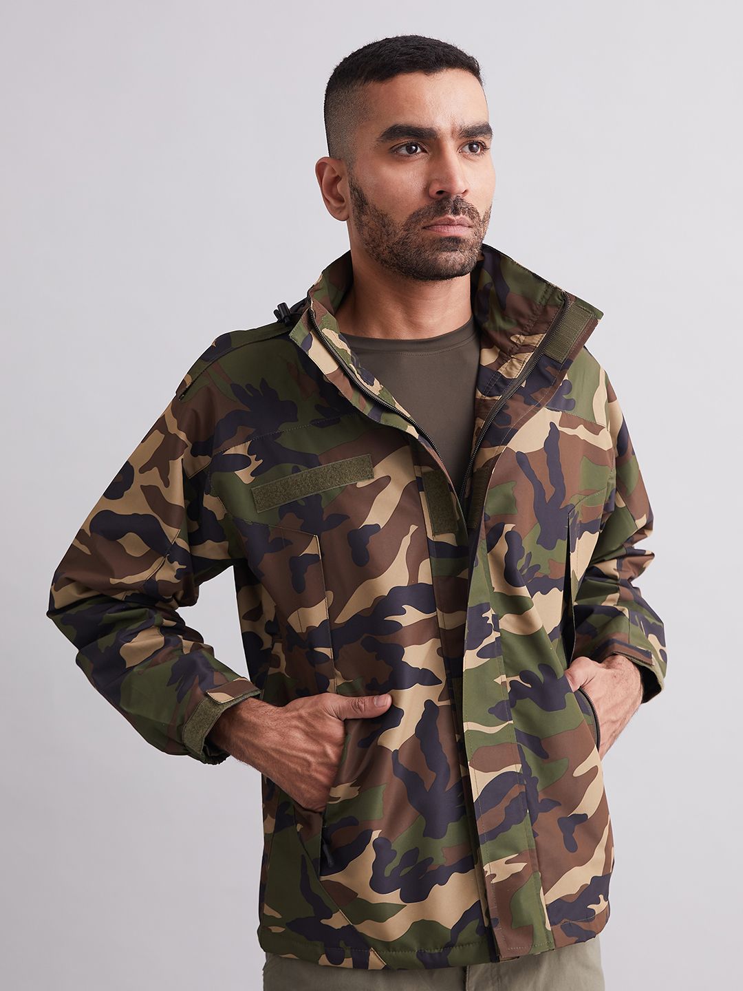 MOUNTMILLER Men's Camouflage Woodland Airshell Hooded Tactical Wind Jacket