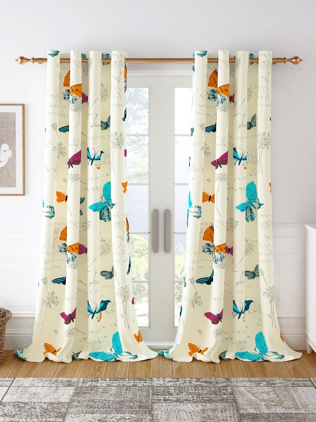Story@home Story@home Set of 2 White & Pink Printed Room Darkening Door Curtain
