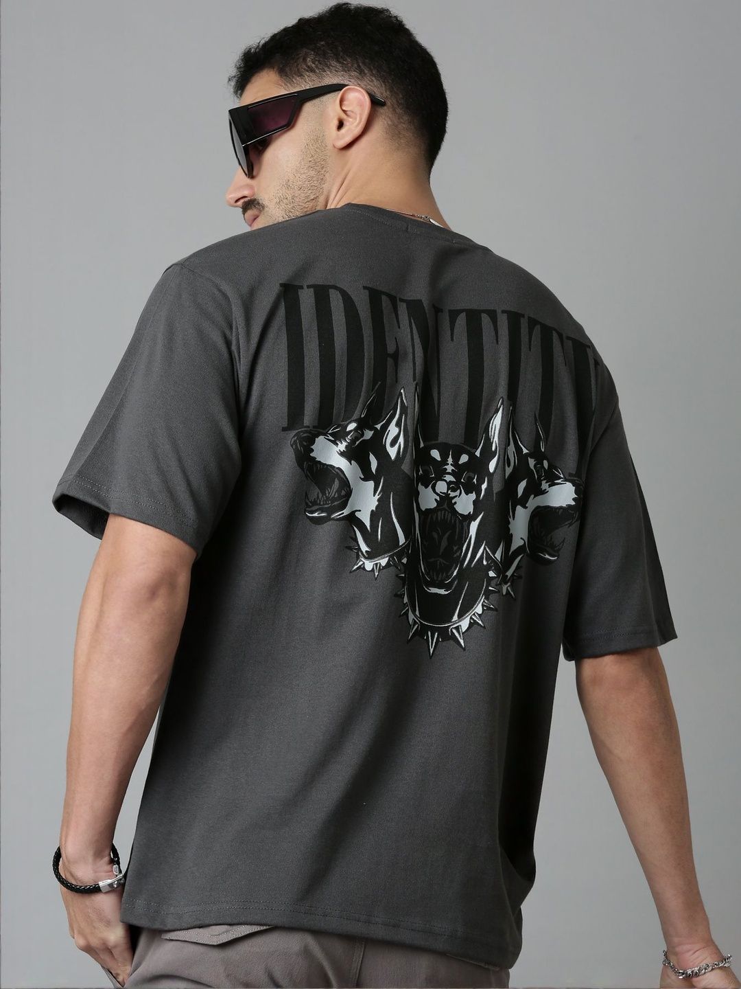LEWEL Men Printed Round Neck Drop-Shoulder Sleeves Oversized T-shirt