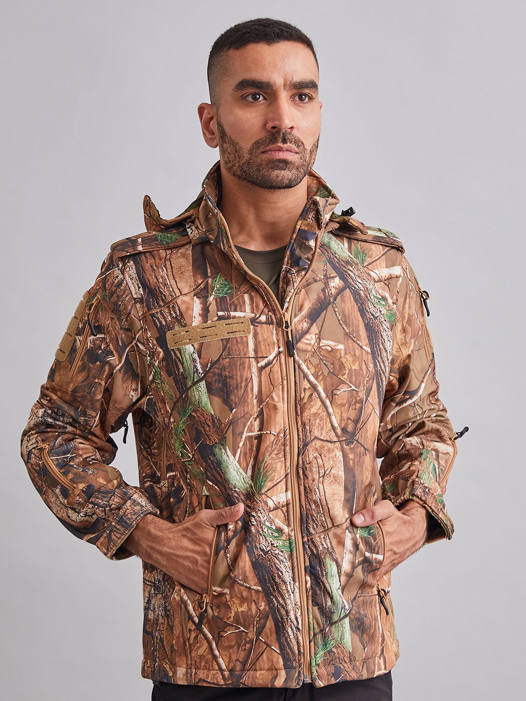 MOUNTMILLER Men's Camouflage 12 Zipper Soft Shell Dual Layered Ripstop Tactical Jacket