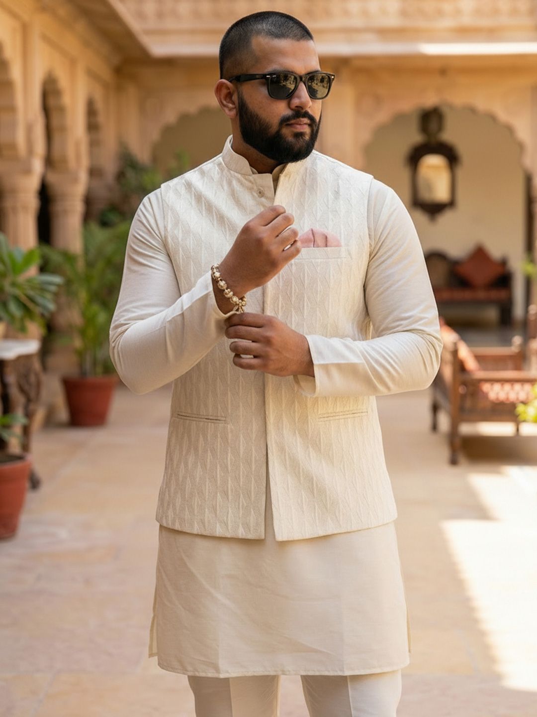 KISAH Plus Size Men Woven Design Jacket