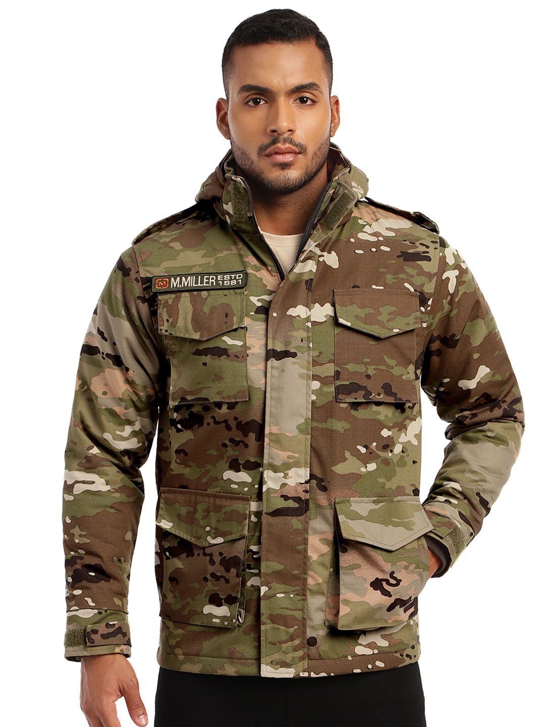 MOUNTMILLER Men's Camouflage Printed Multicam M65 Ripstop Field Tactical Hooded Jacket