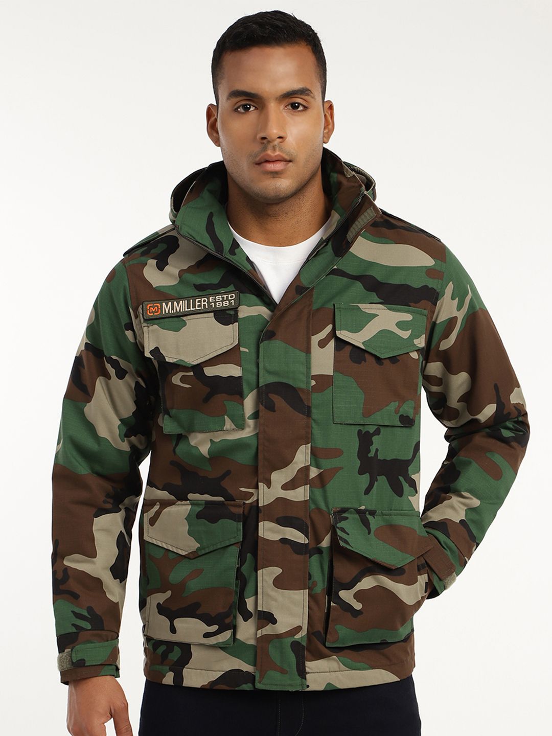 MOUNTMILLER Men's Camouflage Printed Multicam M65 Ripstop Field Tactical Hooded Jacket