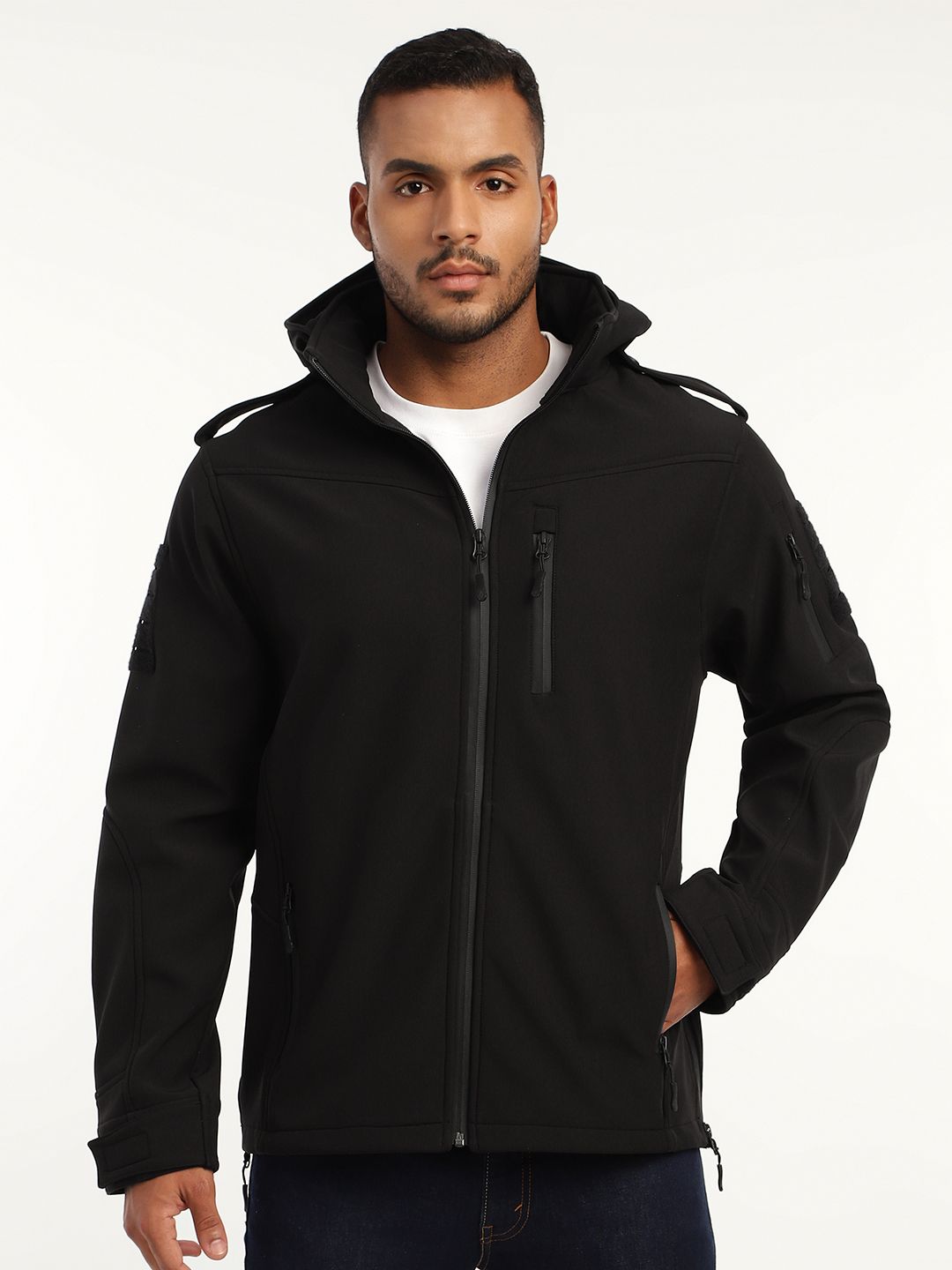 MOUNTMILLER Men's Full Sleeve Hooded Neck Black Falcon X9 Ripstop Lycra Jacket