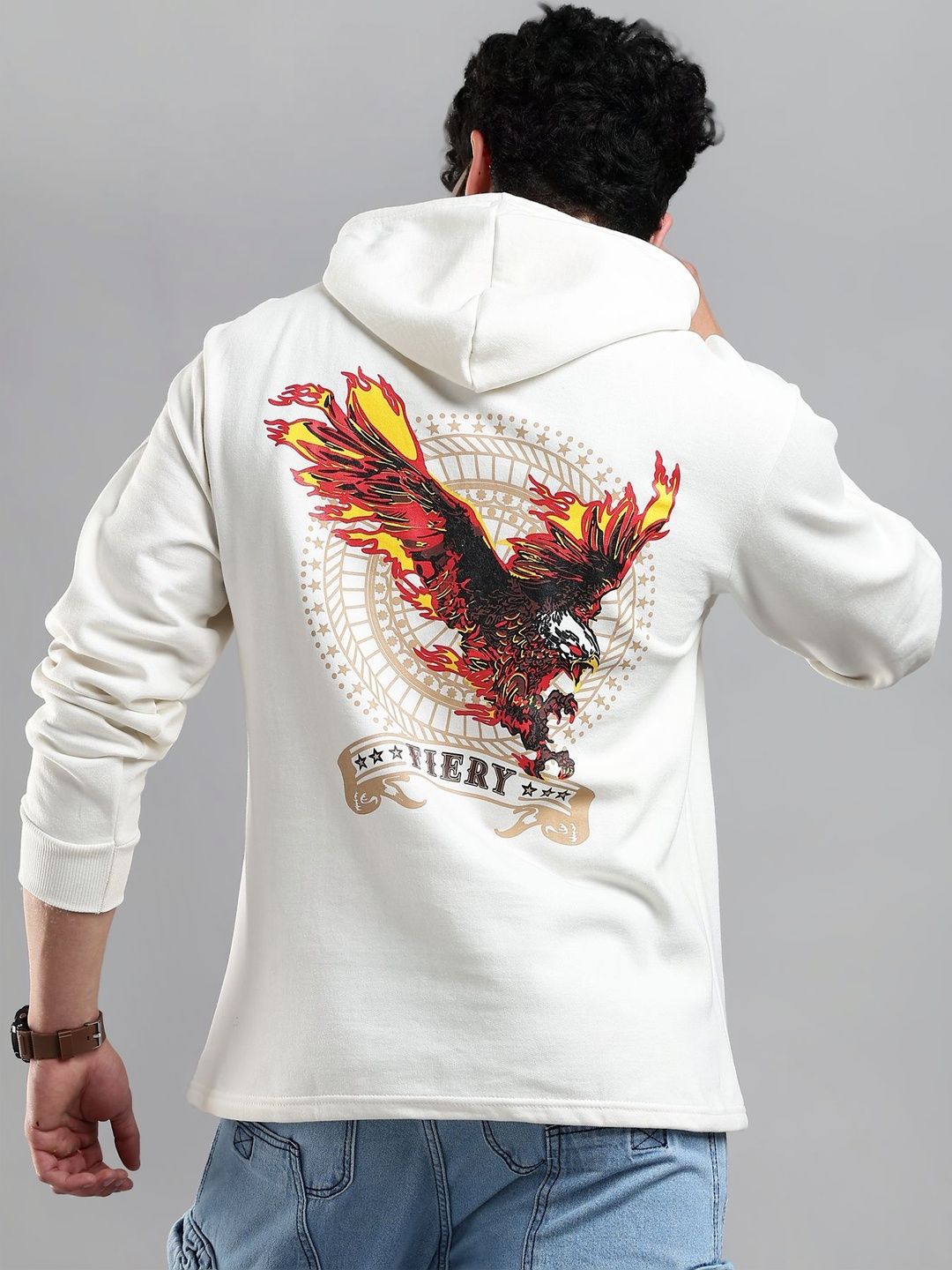 LEWEL Men Printed Hooded Sweatshirt