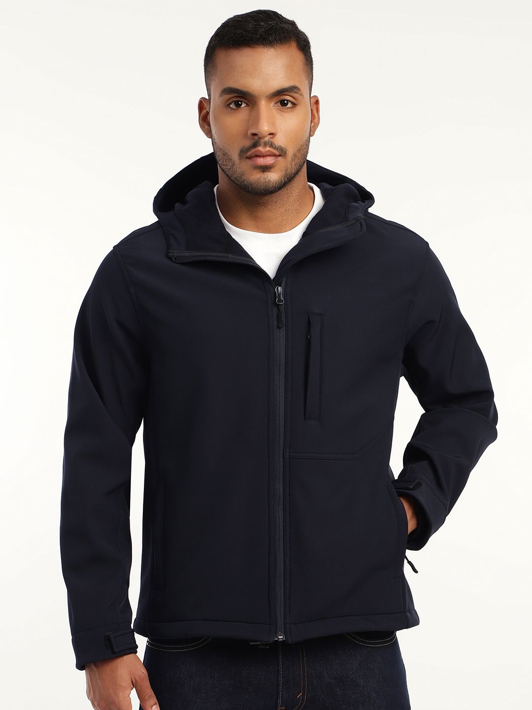 MOUNTMILLER Men's Full Sleeve Hooded Neck Navy DWR Tactical Soft Shell Jacket