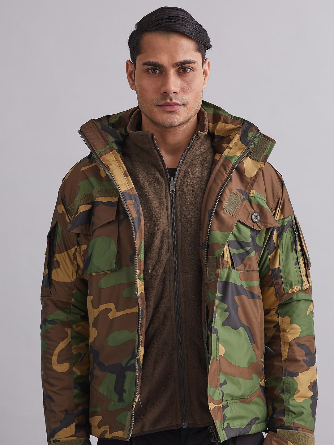 MOUNTMILLER Men's Camouflage Woodland 3 Layer Emerger Hooded Tactical Jacket