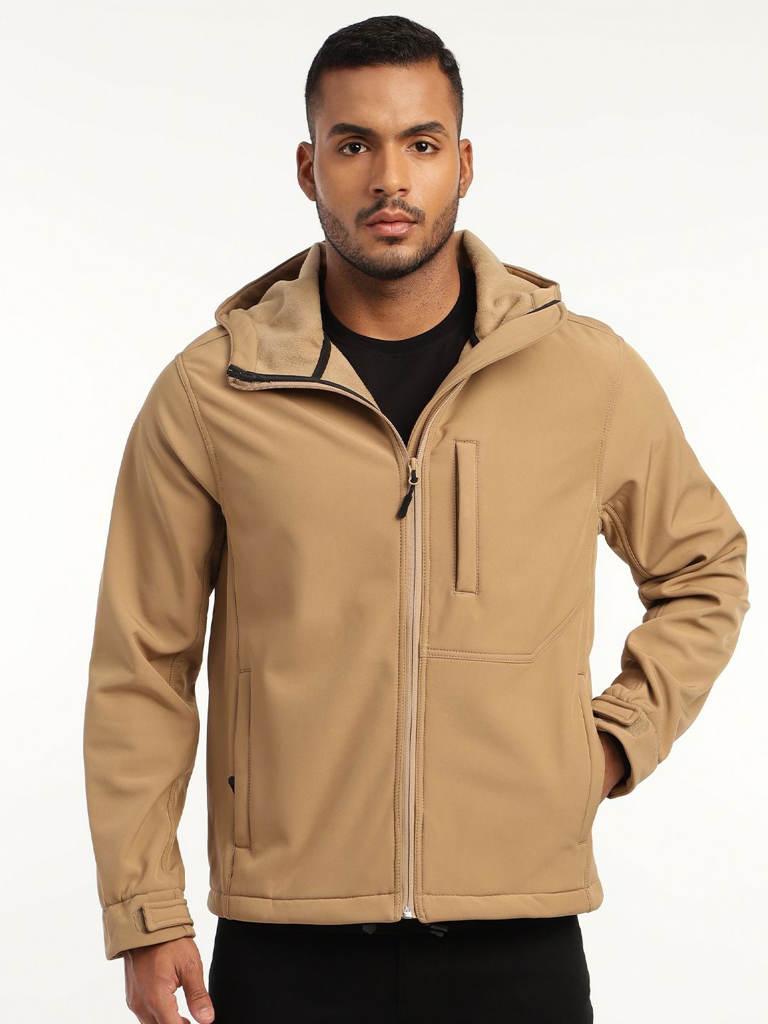 MOUNTMILLER Men's Full Sleeve Hooded Neck Khaki DWR Tactical Soft Shell Jacket