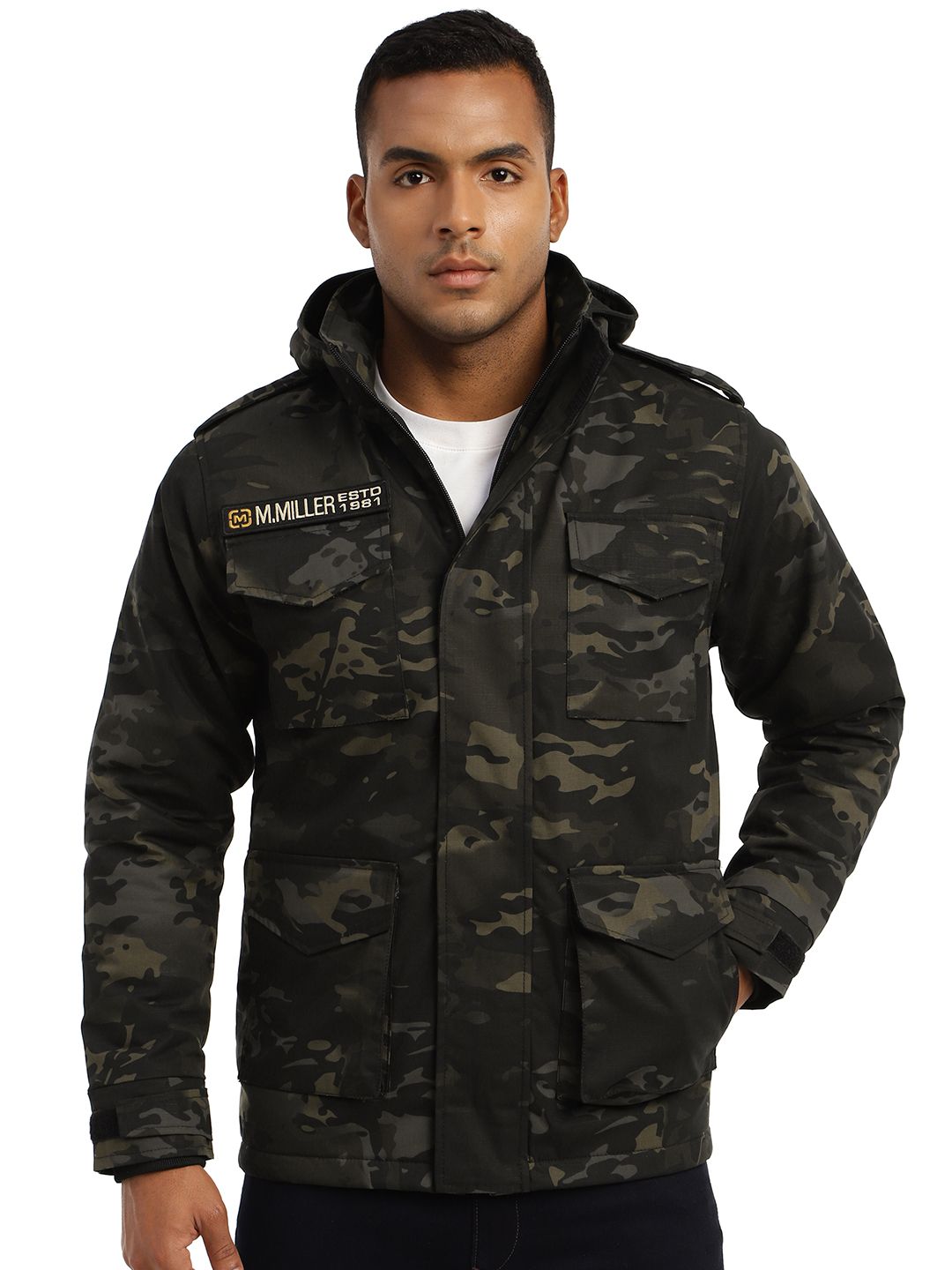 MOUNTMILLER Men's Camouflage Printed Multicam M65 Ripstop Field Tactical Hooded Jacket