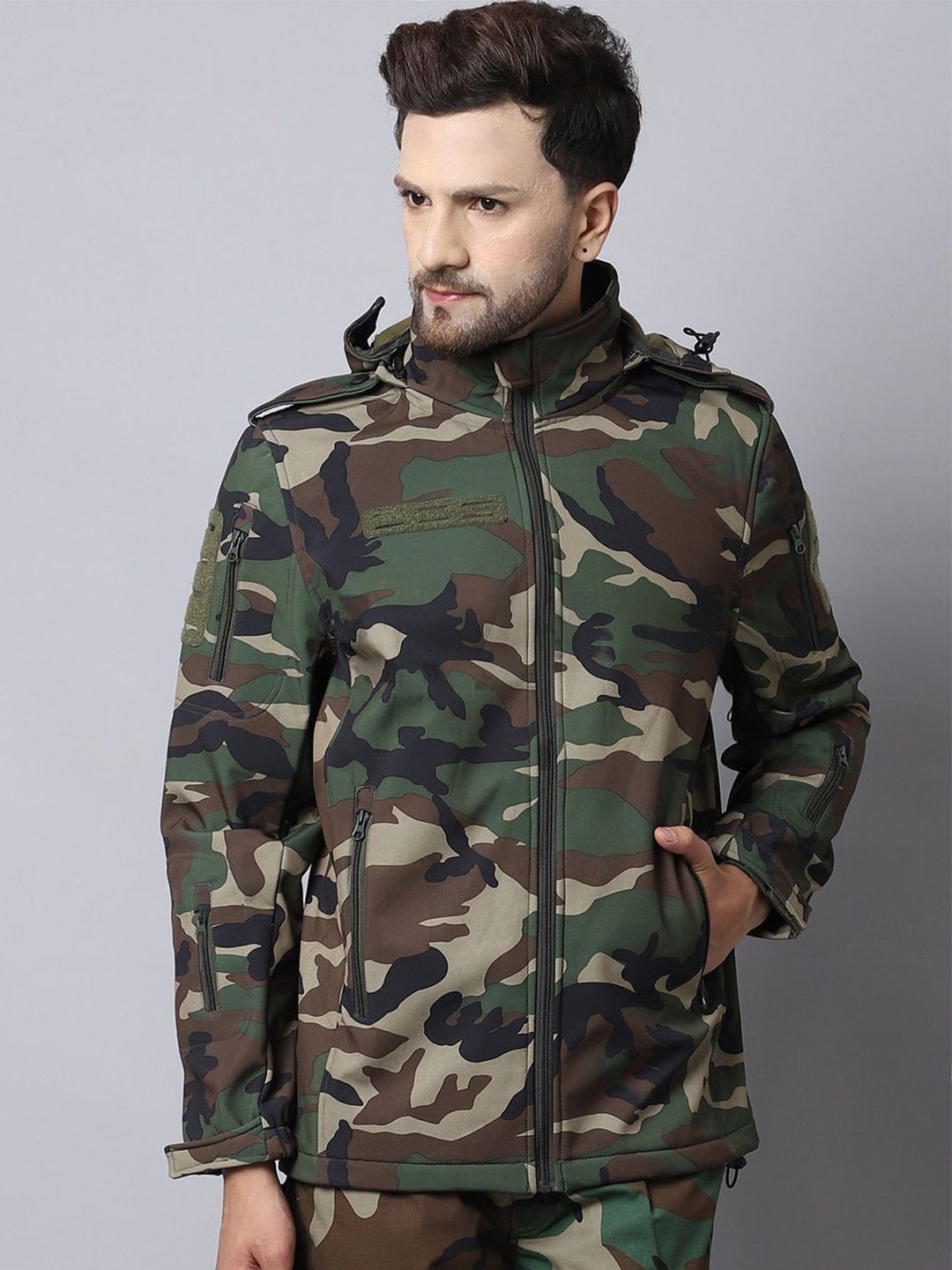 MOUNTMILLER Men's Camouflage 12 Zipper Soft Shell Dual Layered Ripstop Tactical Jacket