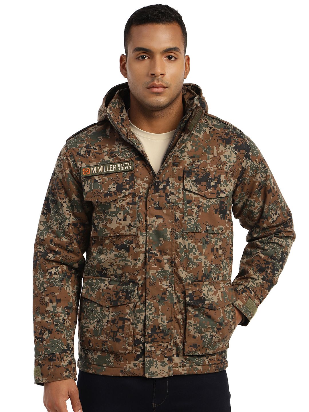 MOUNTMILLER Men's Camouflage Printed Multicam M65 Ripstop Field Tactical Hooded Jacket