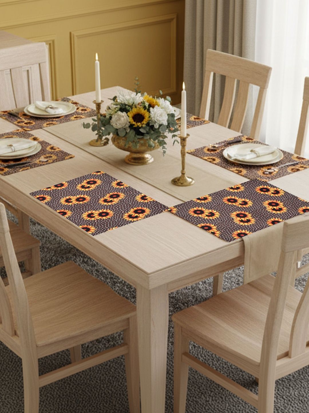 PRAKARTIK 6-Pcs Red Printed Rectangular Table Placemats