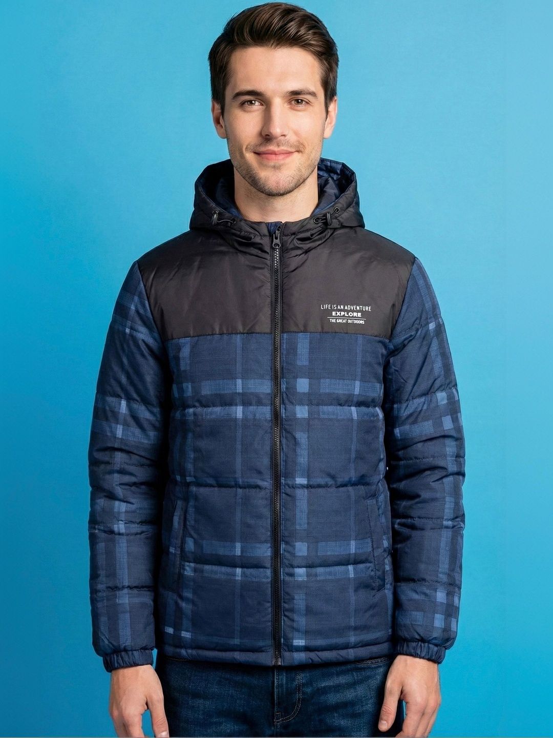 The Roadster Lifestyle Co Checked Hooded Puffer Jacket Jackets