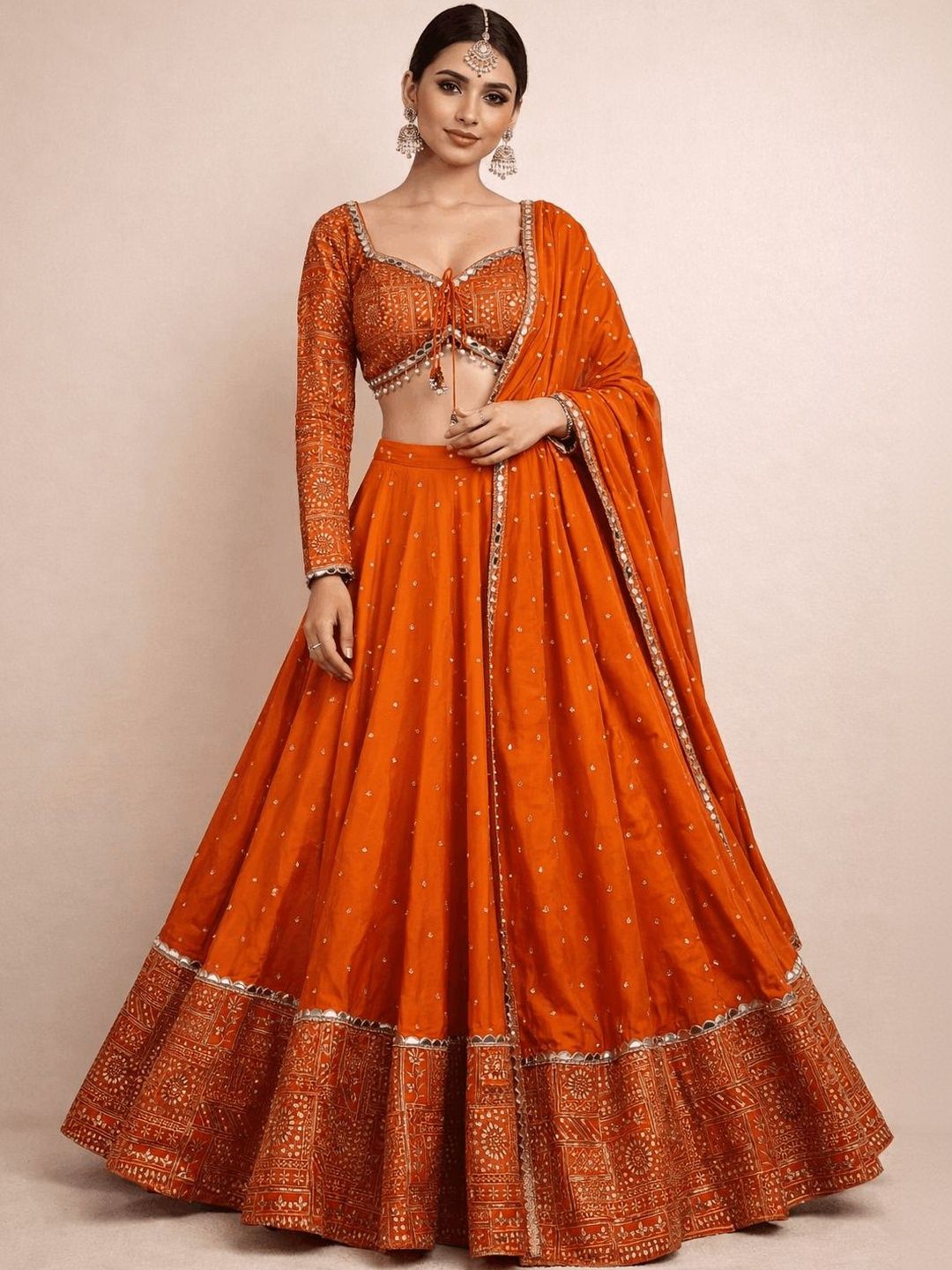 SUPPAR SLEAVE Embellished Mirror Work Ready to Wear Lehenga & Blouse With Dupatta