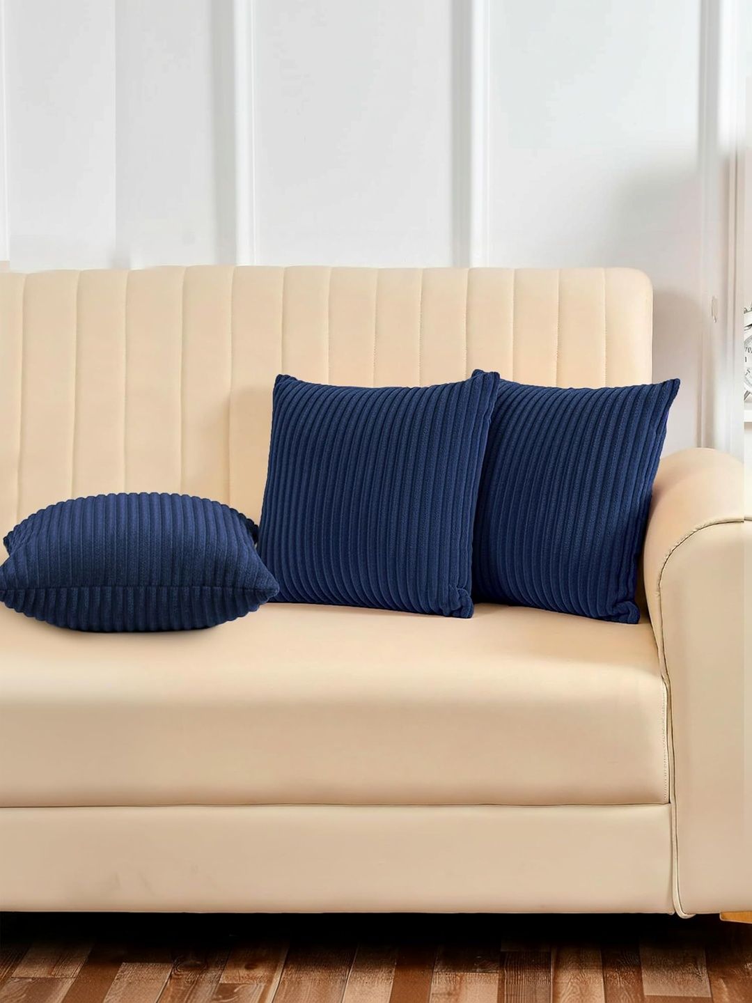 Yellow Weaves Blue Set of 3 Square Cushion Covers